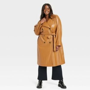 NEW Ana & Viv Faux Leather Camel Trench Coat